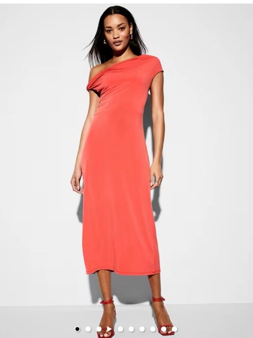 One-Shoulder Coral Midi Dress